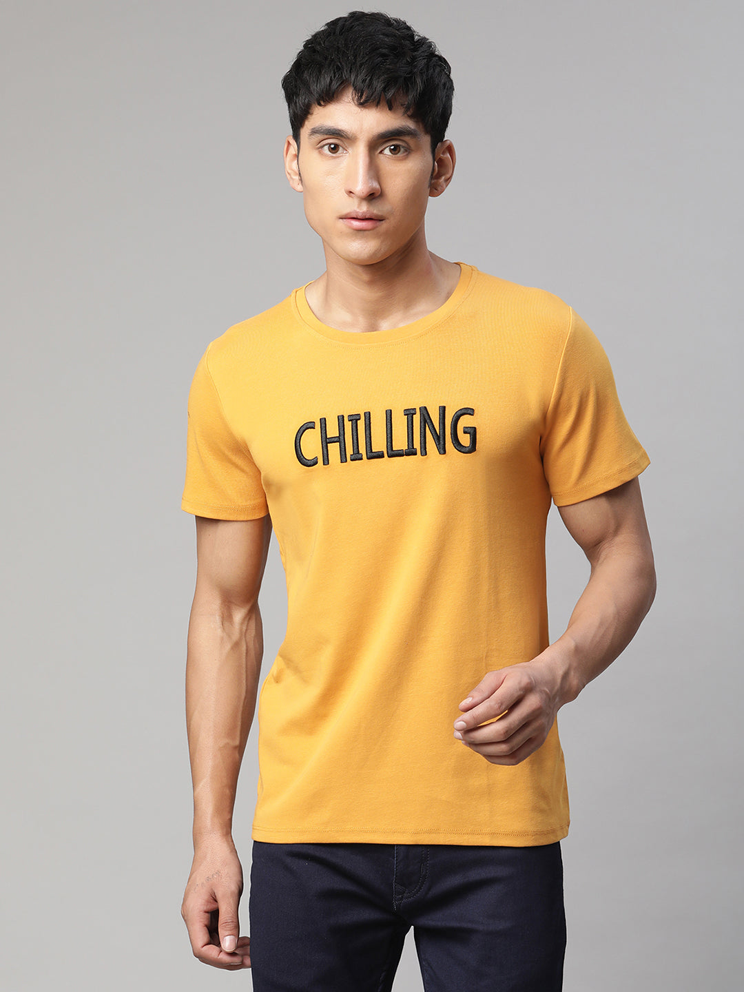 Men Alpha Printed Mustard T-Shirt