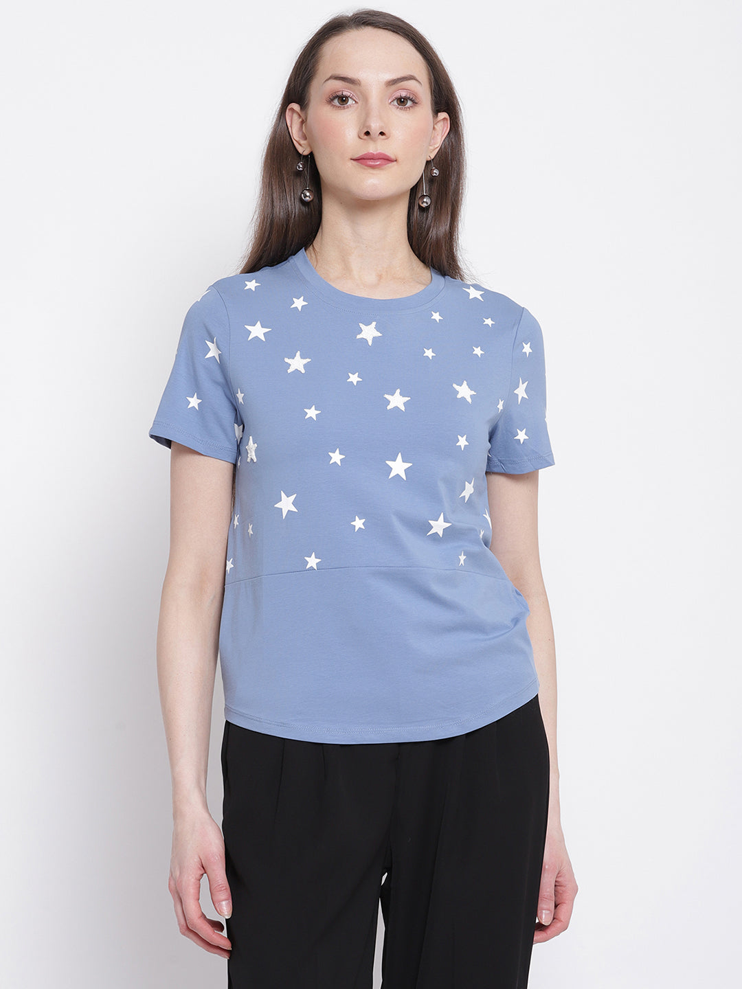 Women Stars Printed Blue Top