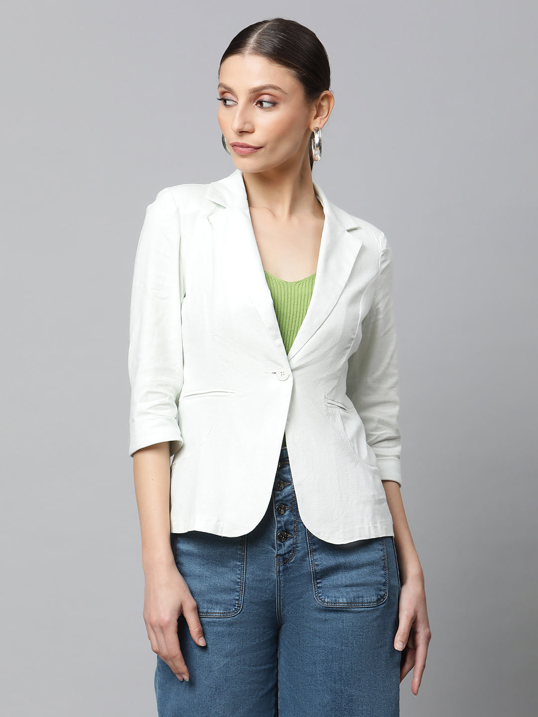 Women Off-White Slim Fit Casual Blazer