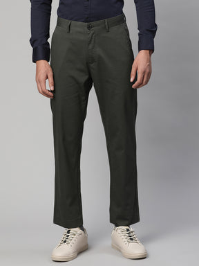 Men Green Solid Cotton Trouser