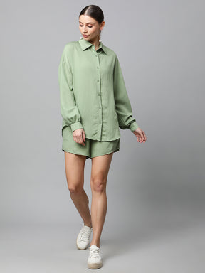Women Olive Green Short Casual Co-ord Sets