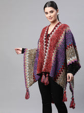 Women Multicolor Jacquard Poncho