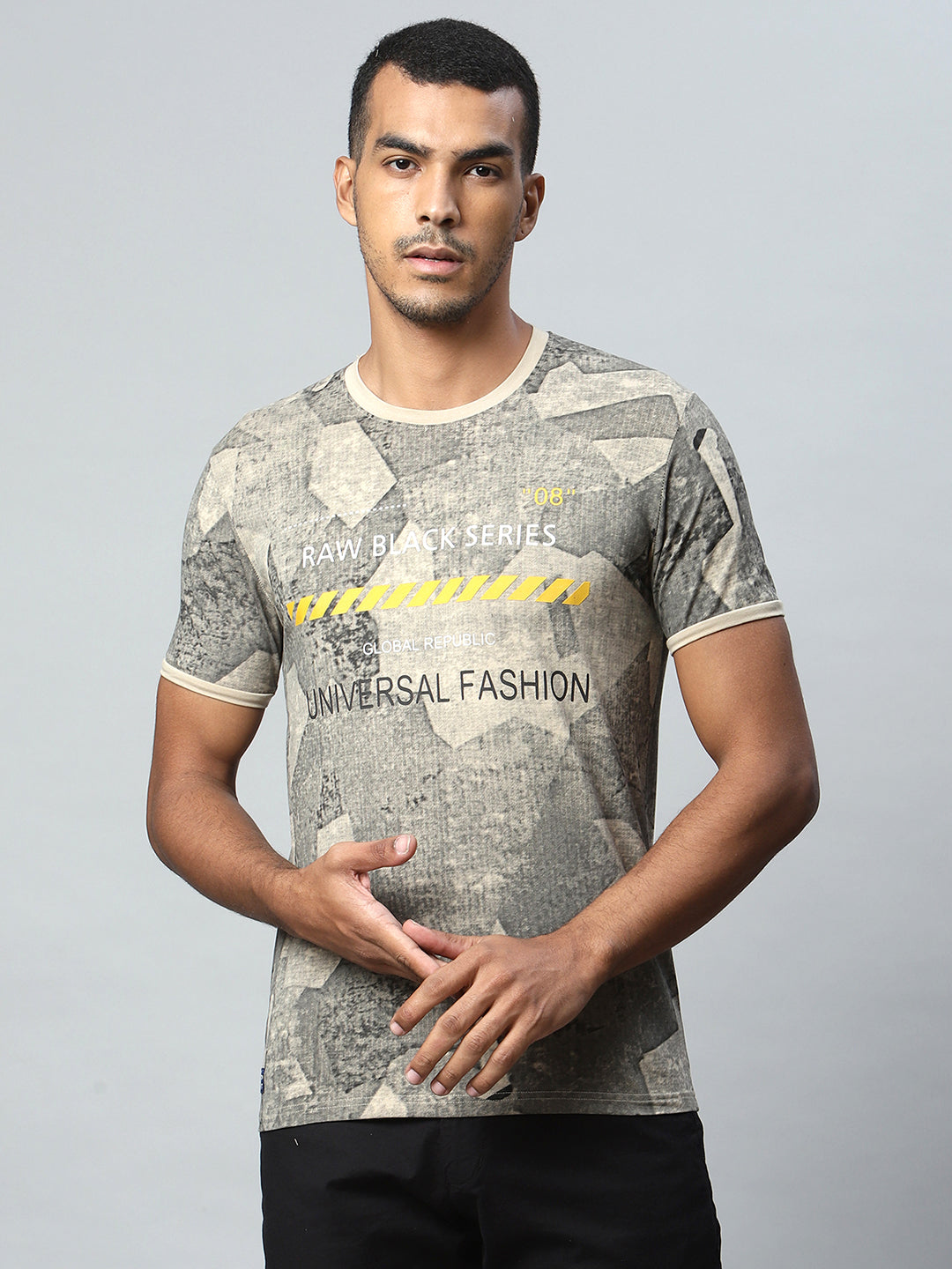Men Beige Alpha Printed T-Shirt - Global Republic