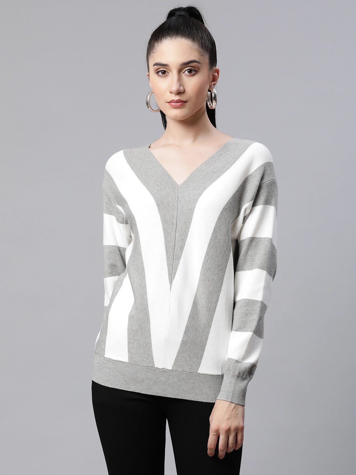 Grey Knit Regular Fit Casual Pullover