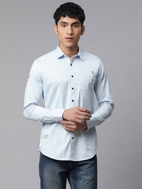 Men Sky Blue Semi Formal Shirt