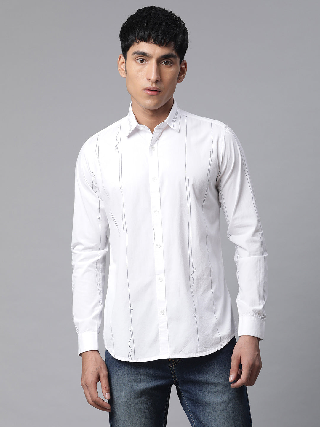 Men White Casual Full Sleeve Plain Shirt
