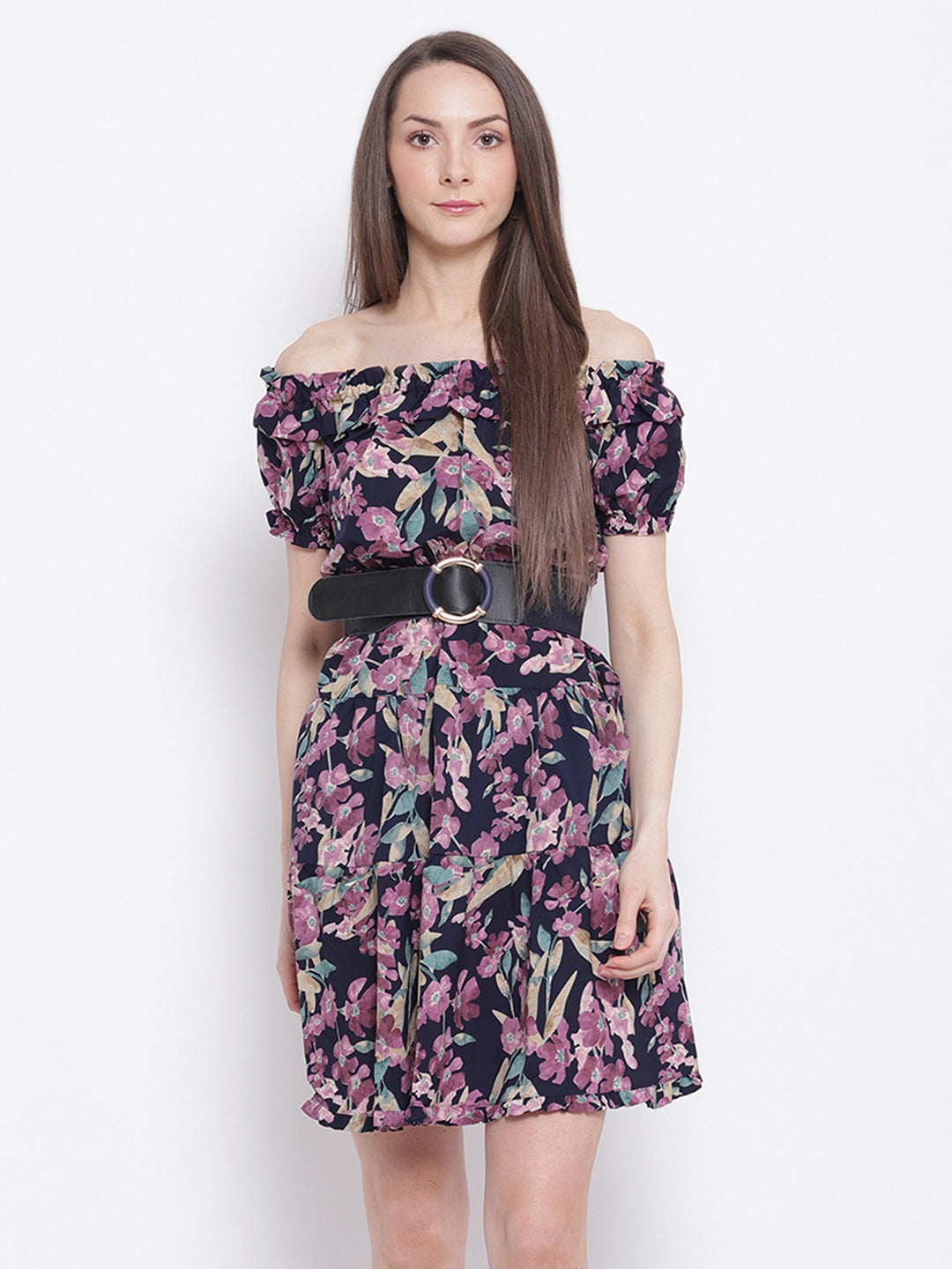 women navy blue multi floralary floral dress