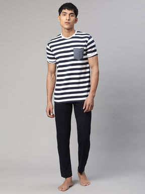 Men Navy Blue Striped Napset