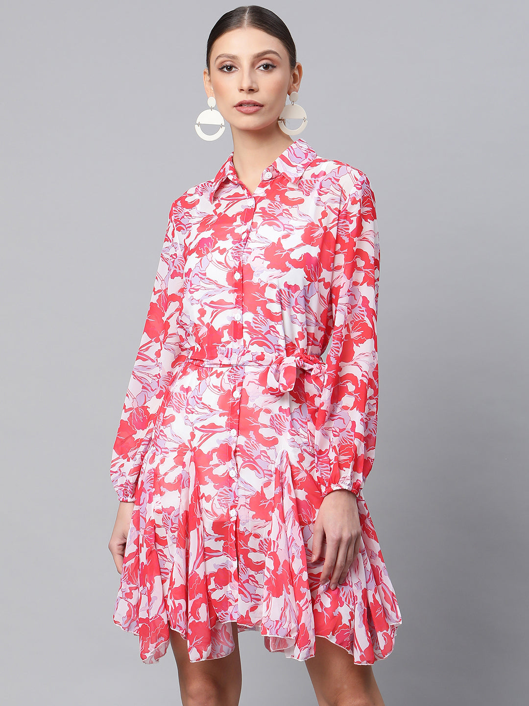 women reddish pink floral printed dress