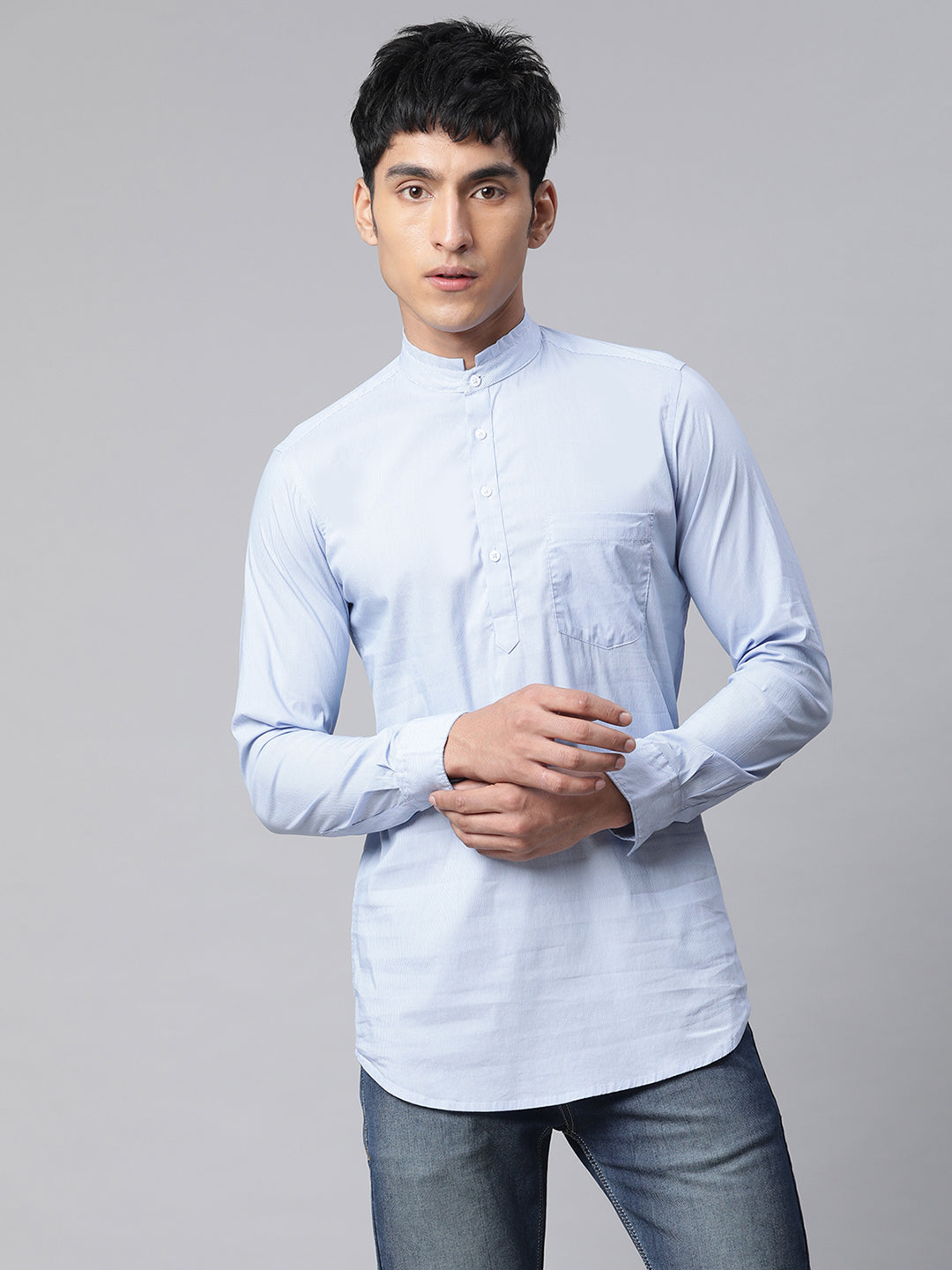Men Sky Blue Trendo Kurta - Global Republic