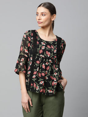 Black Floral Georgette Top
