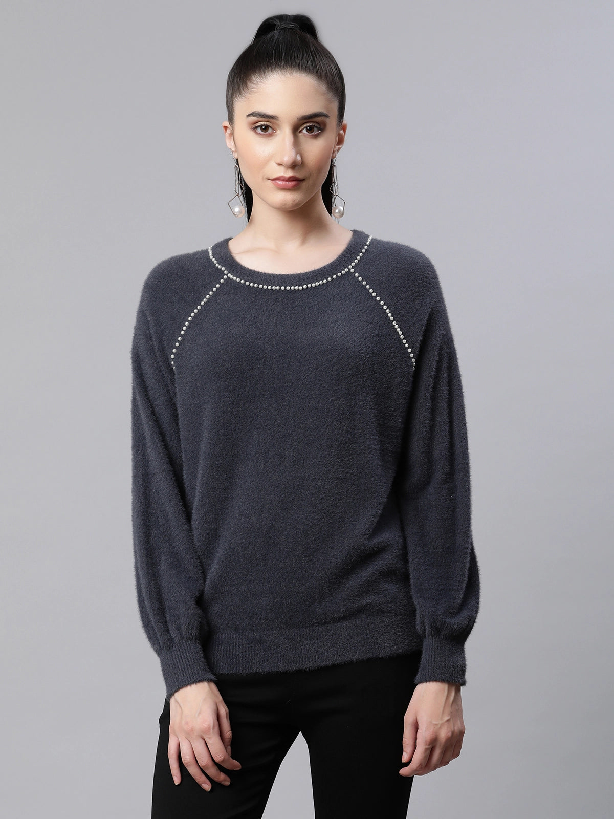  Embellished Woolen Casual With Grey