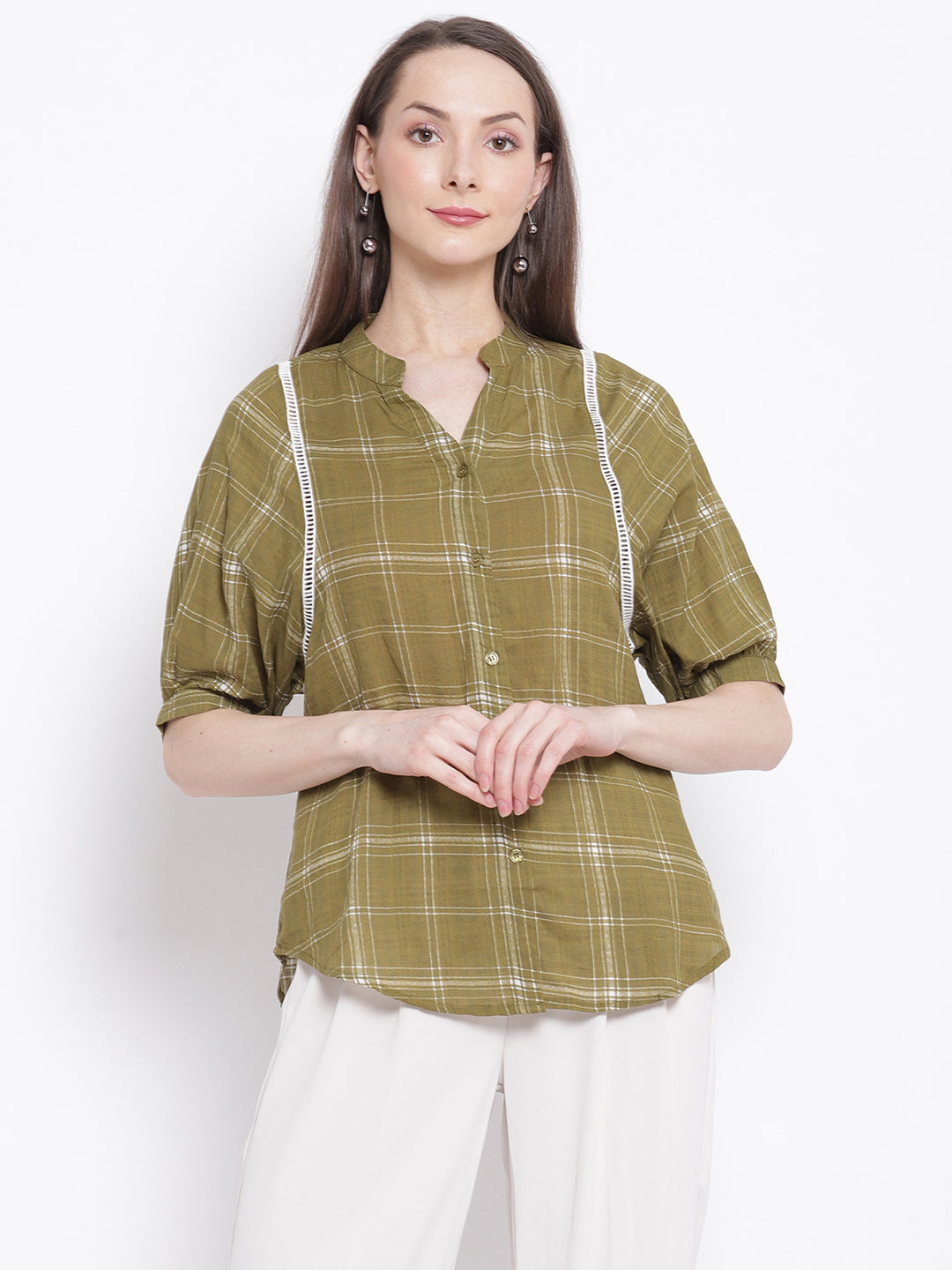 women khaki brown checkty check topshirt