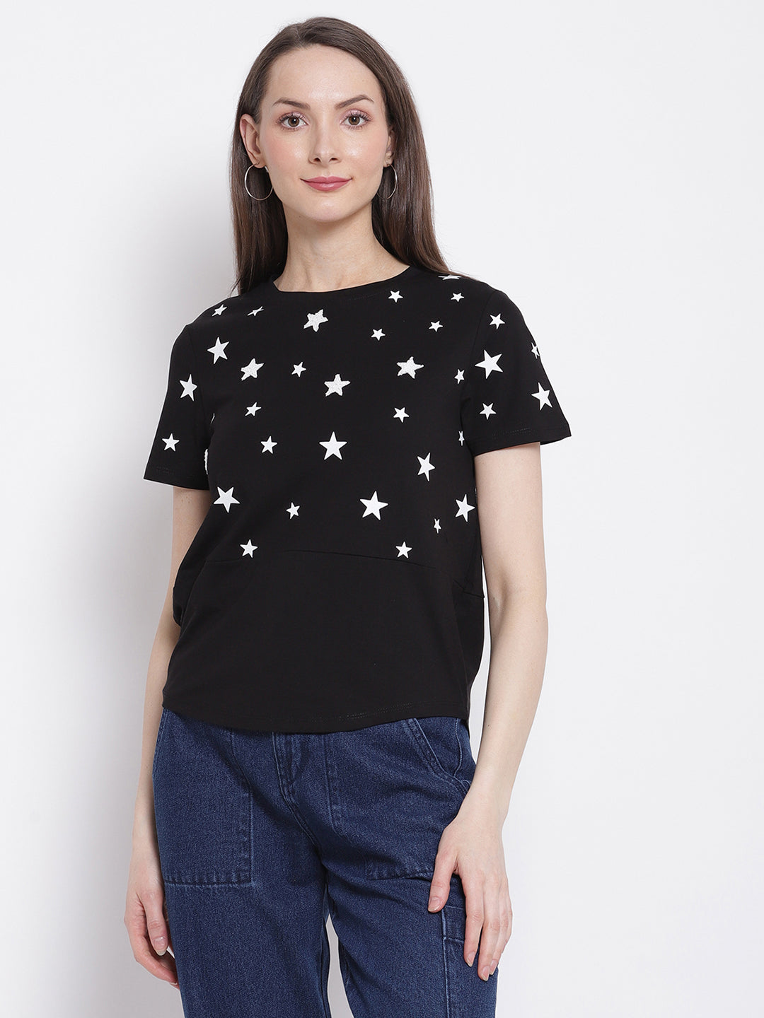 Women Stars Printed Black Top