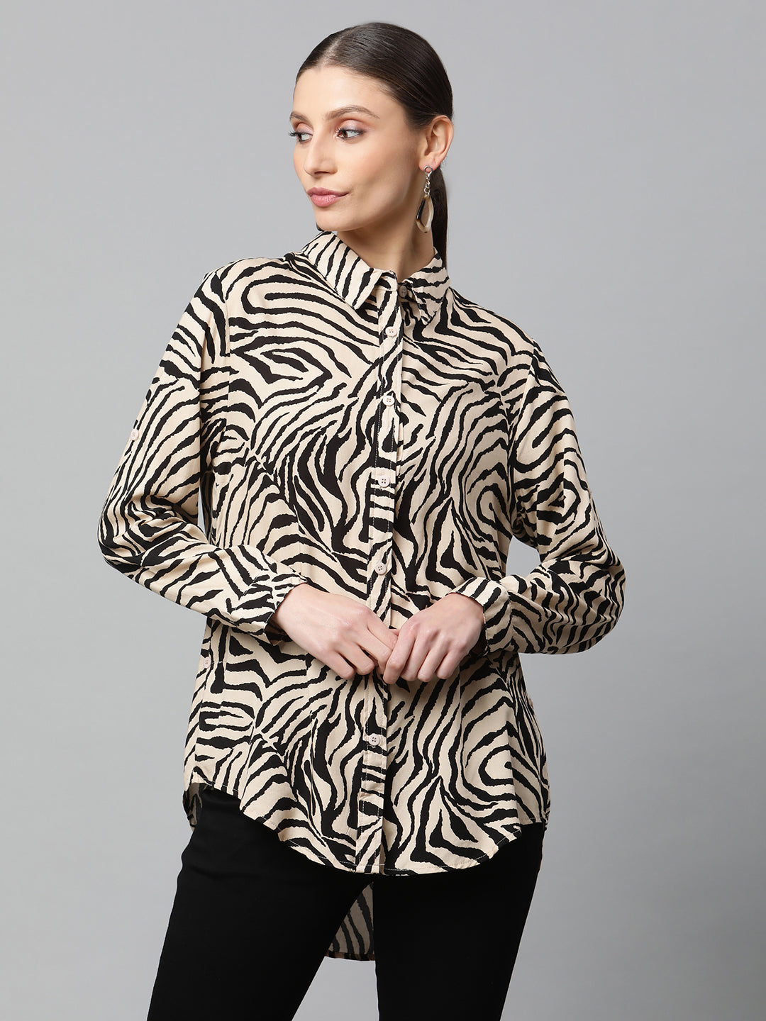 women beige zebra printed shirt