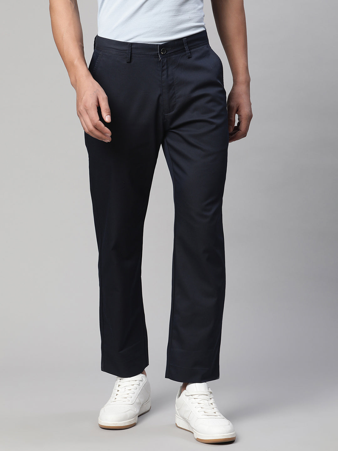 Men Navy Blue Semi Formal Trouser