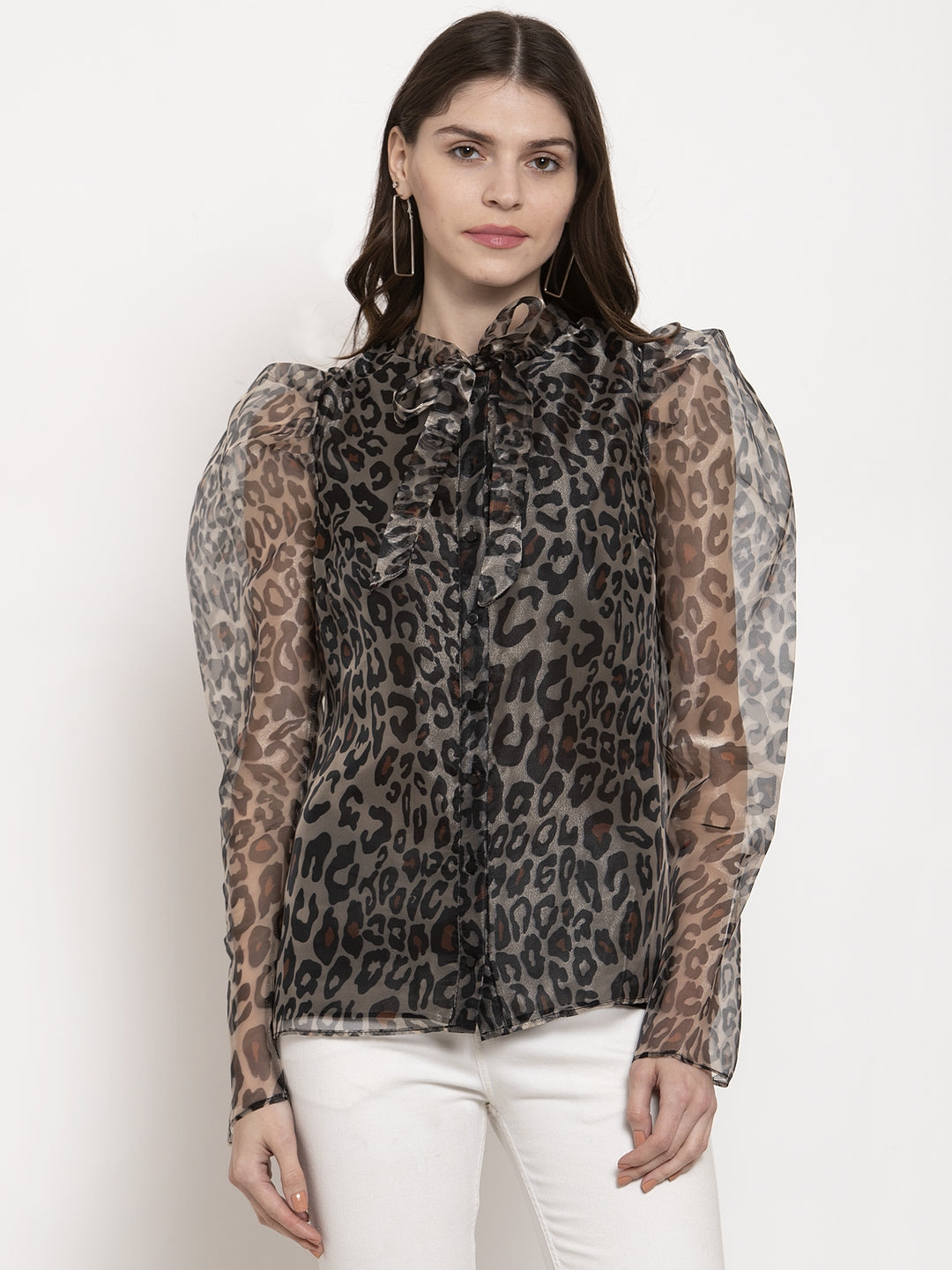Ladies leopard Printed organza Top