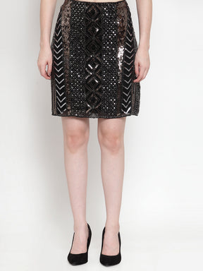 Women Sequinned Copper Black Skirt
