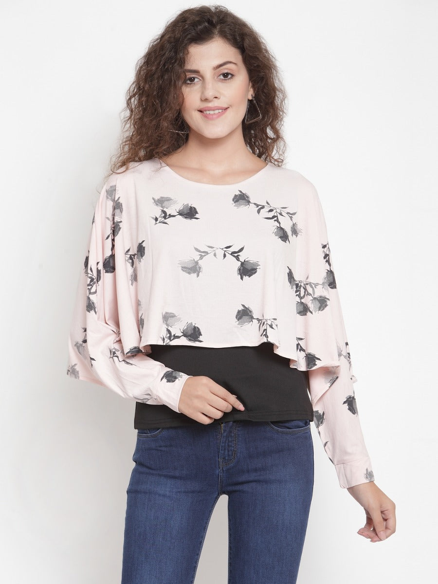 Women Pink Printed Top With Layering