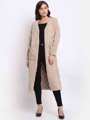Women Beige Front Open Solid KNIT Shrug