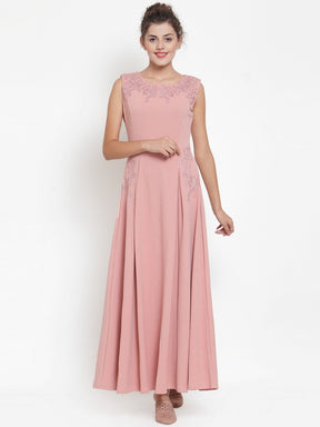 Women Pink Round Neck Maxi Dress