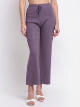 Women Purple Viscose Blend Rib Knitted Lower For Winter