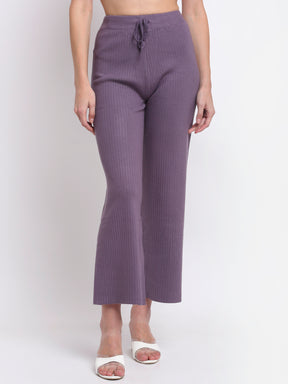 Women Purple Viscose Blend Rib Knitted Lower For Winter