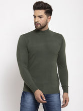 Men Olive Solid Turtle Neck Pullover