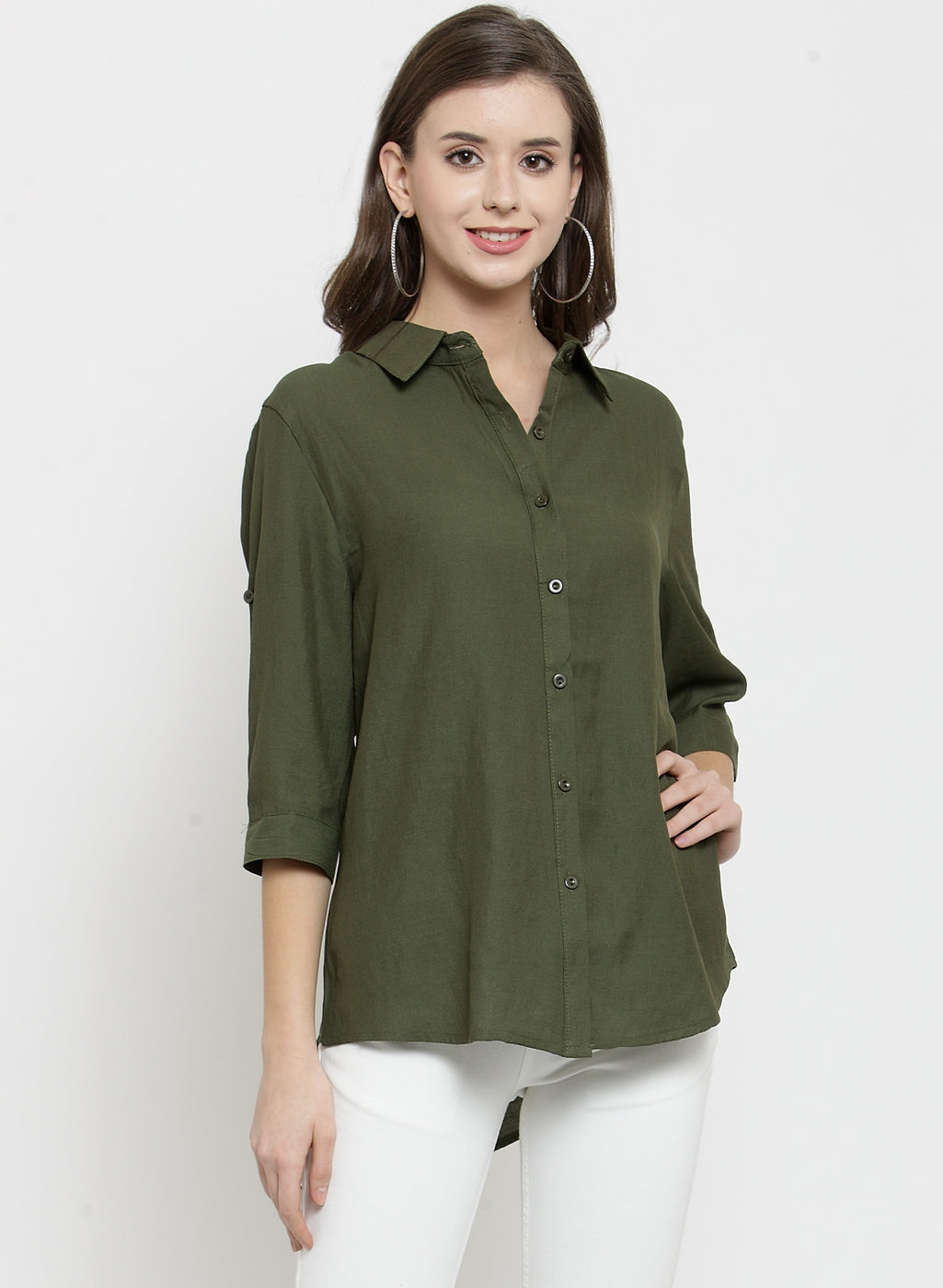 women white solid shirt collar relaxed fit shirt