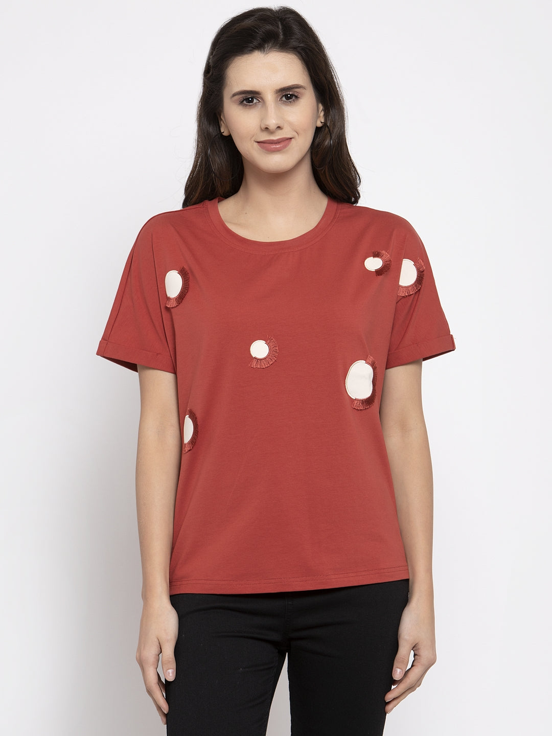 Women Printed Brown Round Neck T-Shirt