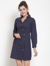 Women Straight Fit Navy Blue Collared Tunic