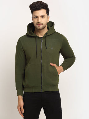 Men Olive Green Hood Hosiery Solid Sweatshirt