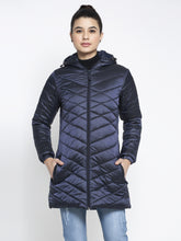 Women Navy Blue Hooded Jacket