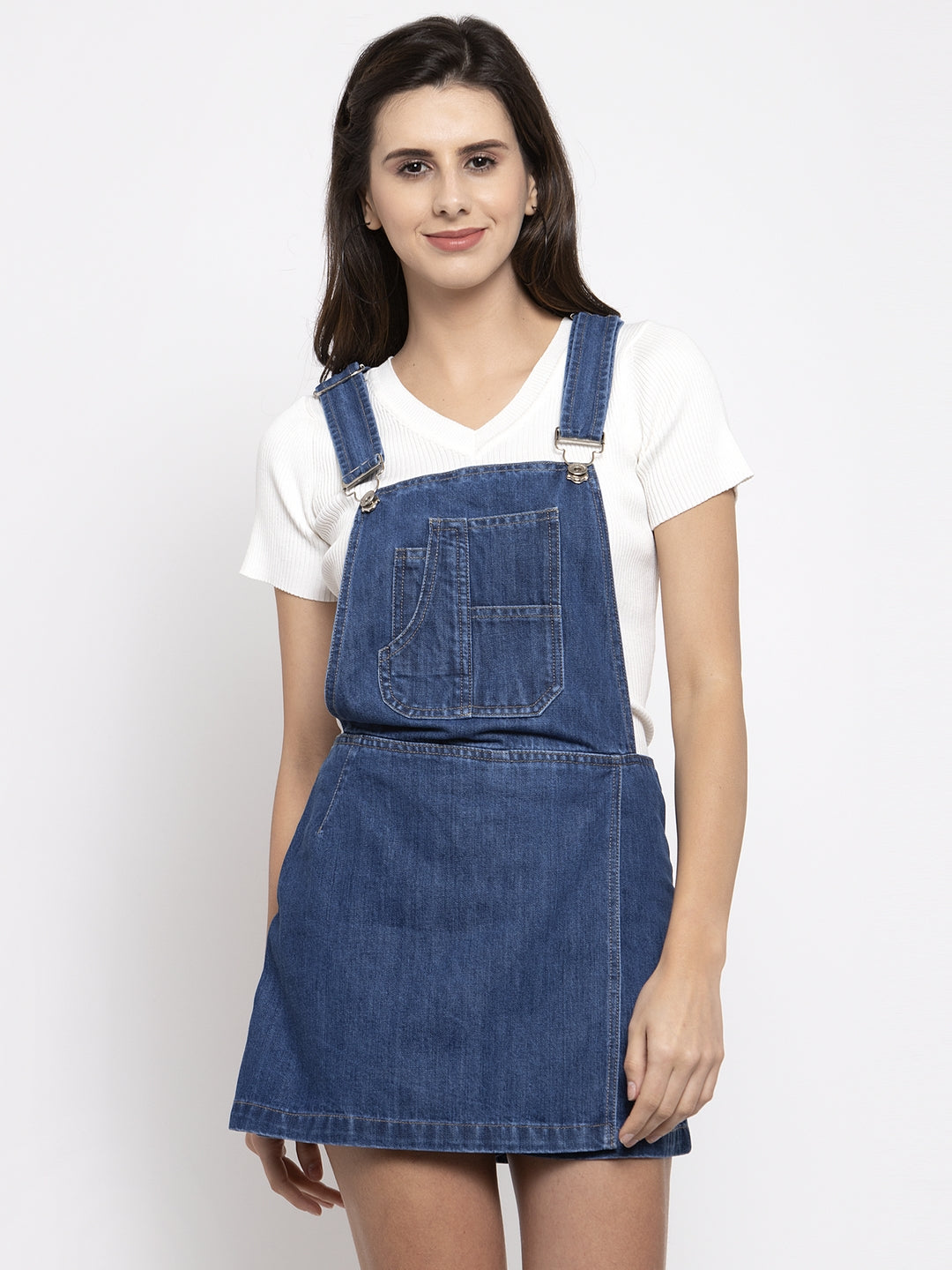 Women Dyed Blue Shoulder Straps Dungaree