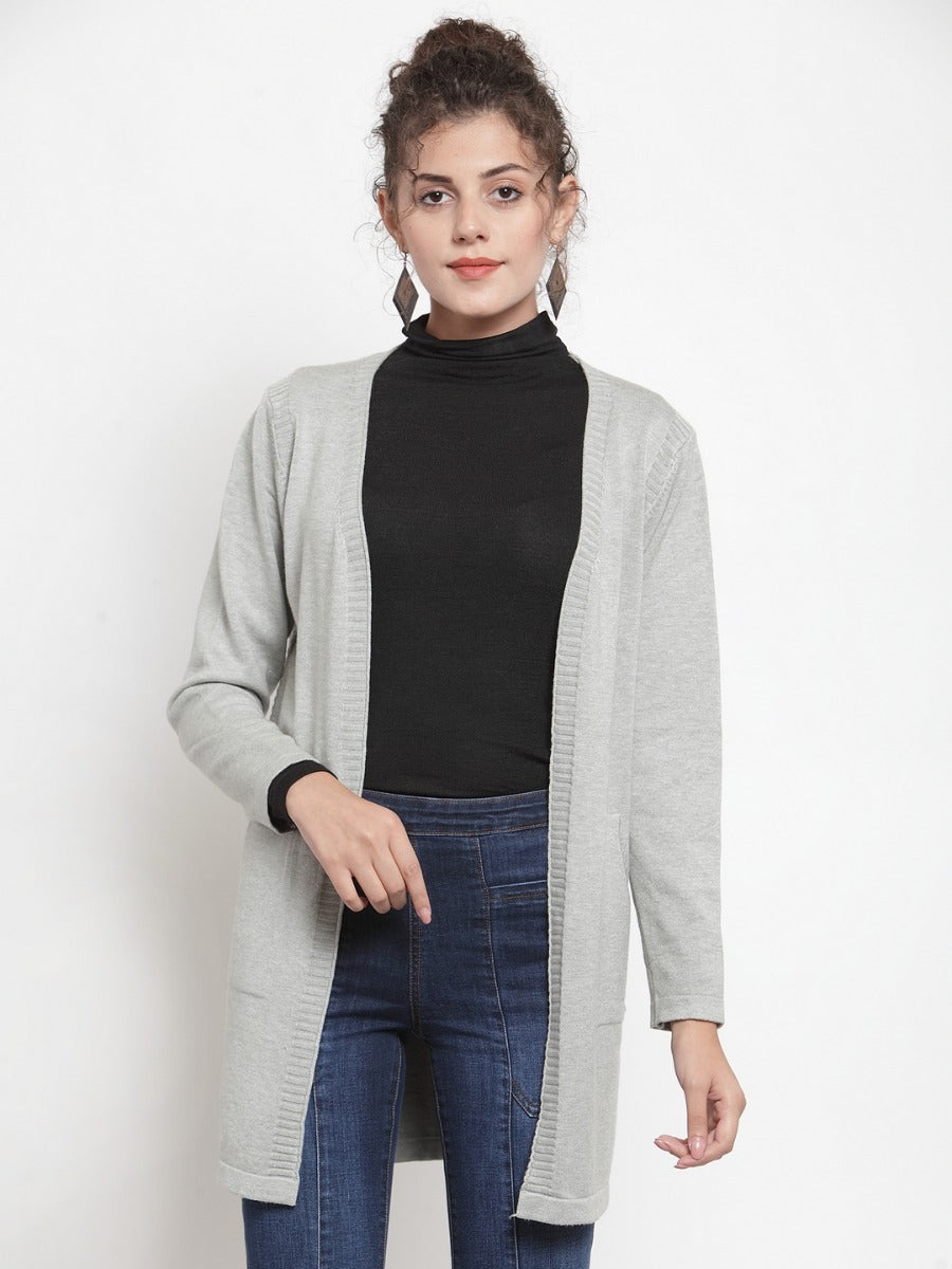 Women Grey Solid Open Front Shrug