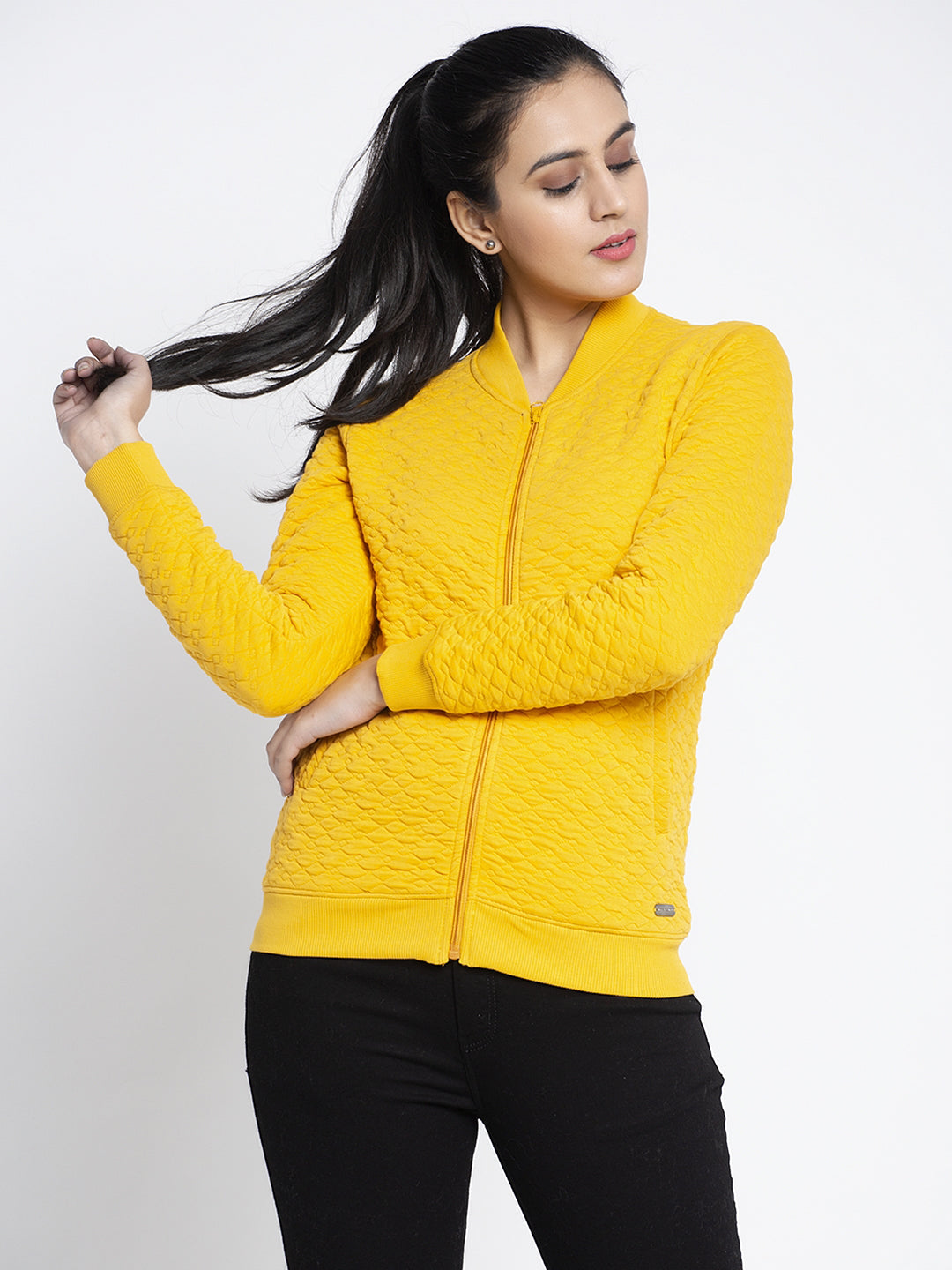 Women Mustard Solid Sweatshirt