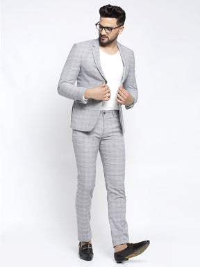 Men Grey Checked 2-Piece Suit