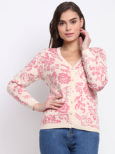 Best Pink V-Neck Printed KNIT Cardigan