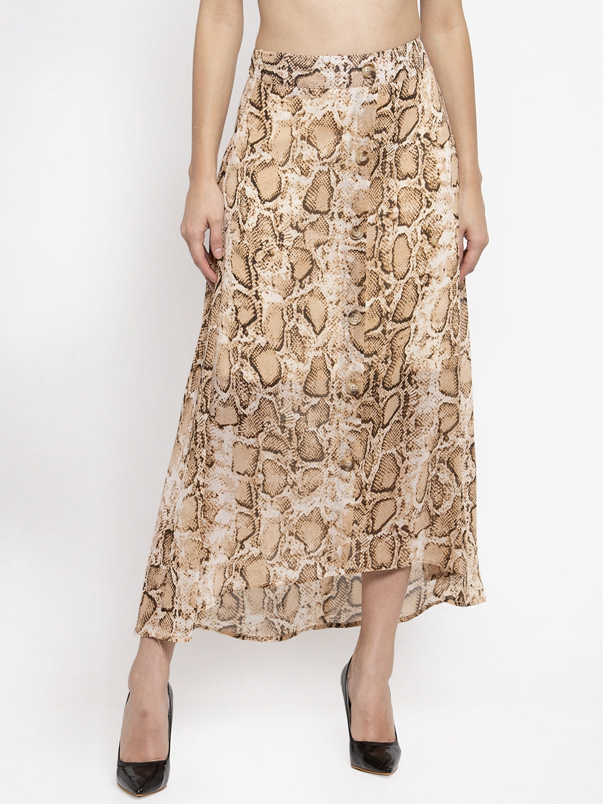 Women Flared Animal Printed Brown Skirt