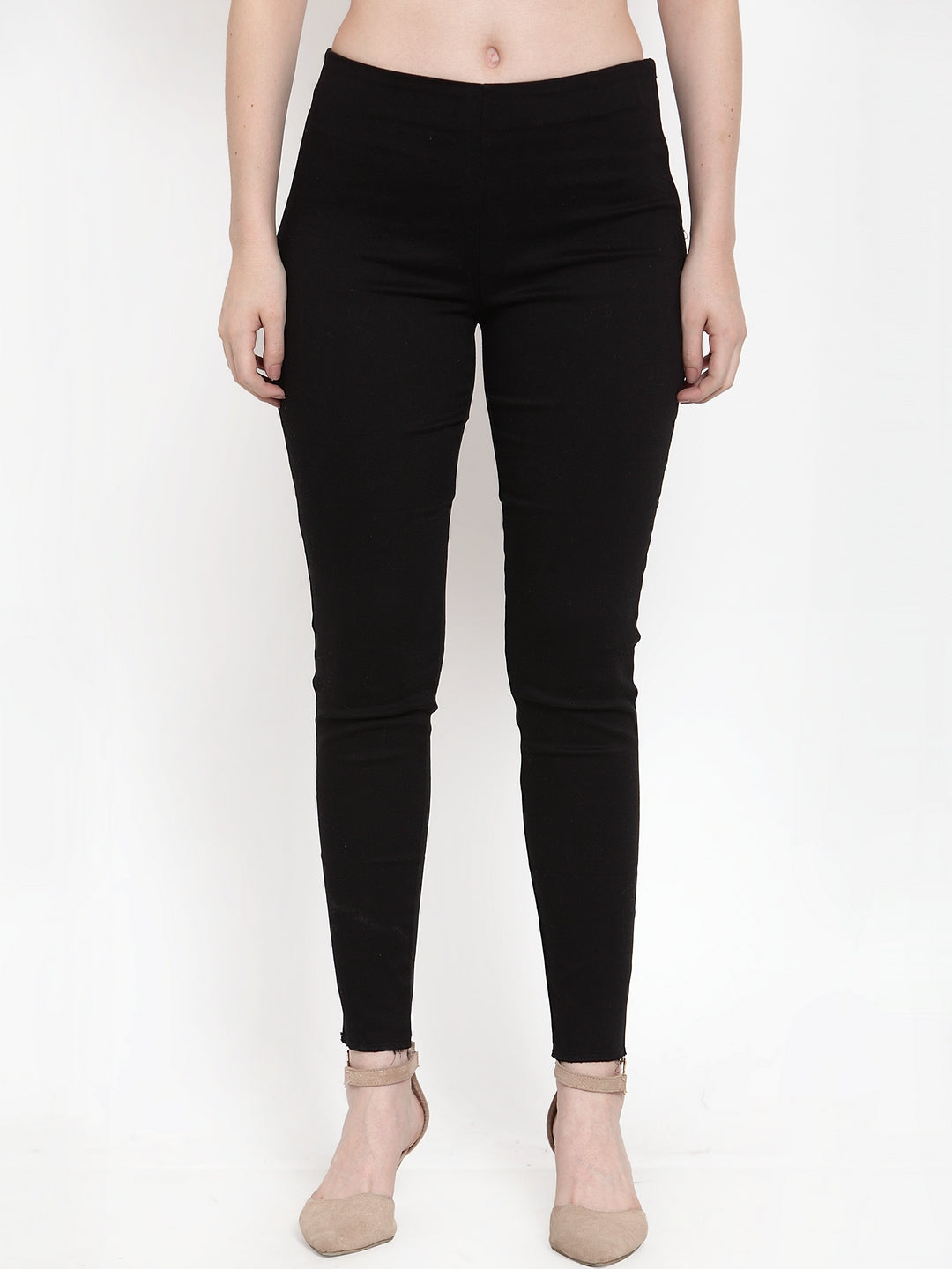 Women Black Viscose Lycra Solid Trouser