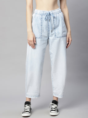 Women Blue Denim Plain Lower