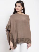 Women Khaki Oval Neck Loose Fit Printed Ponchu