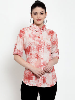 Women Pink Rayon Shirt Collar Colorblocked Shirt