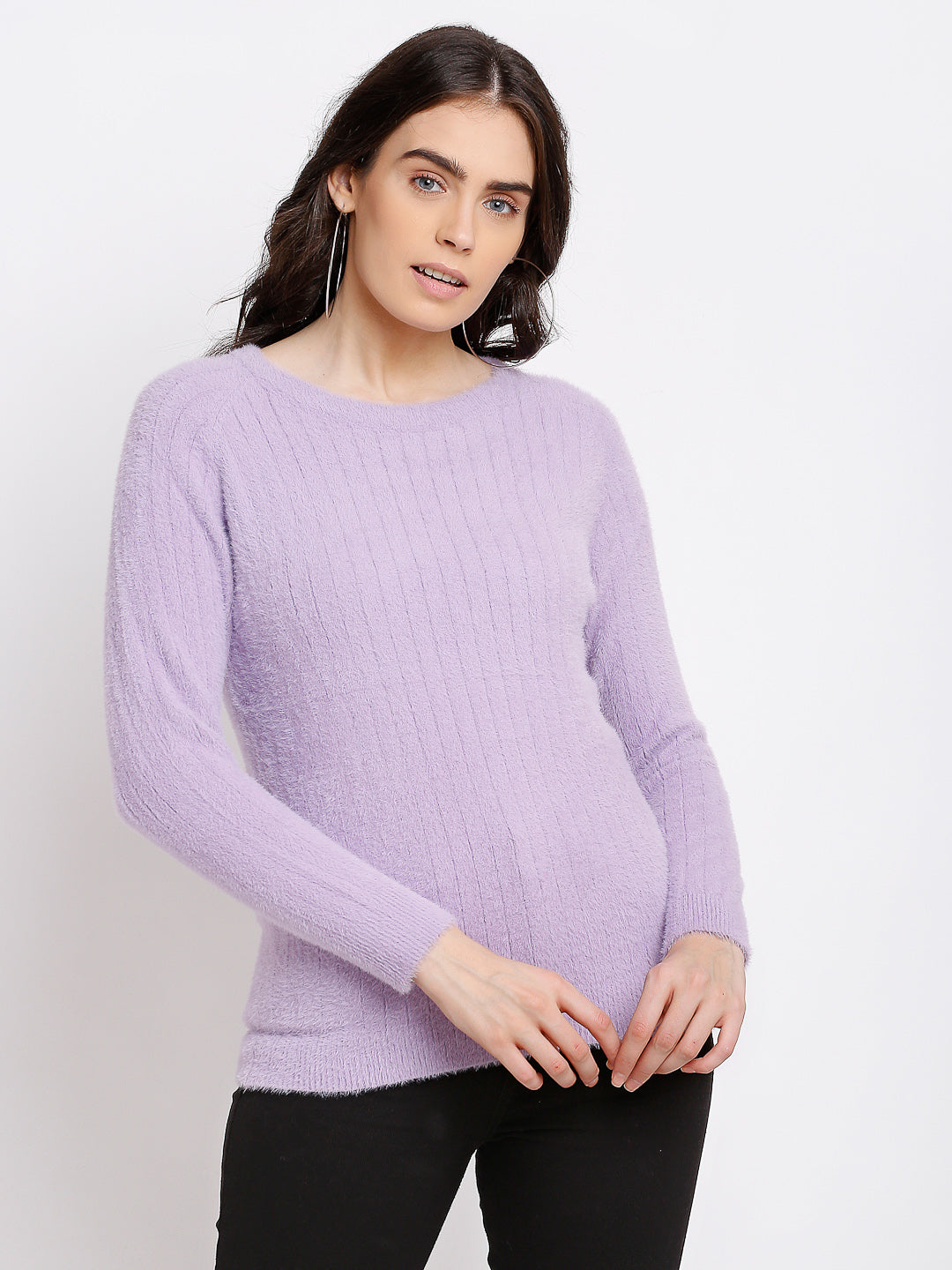 Lilac Knitted Solid Pullover - Global Republic