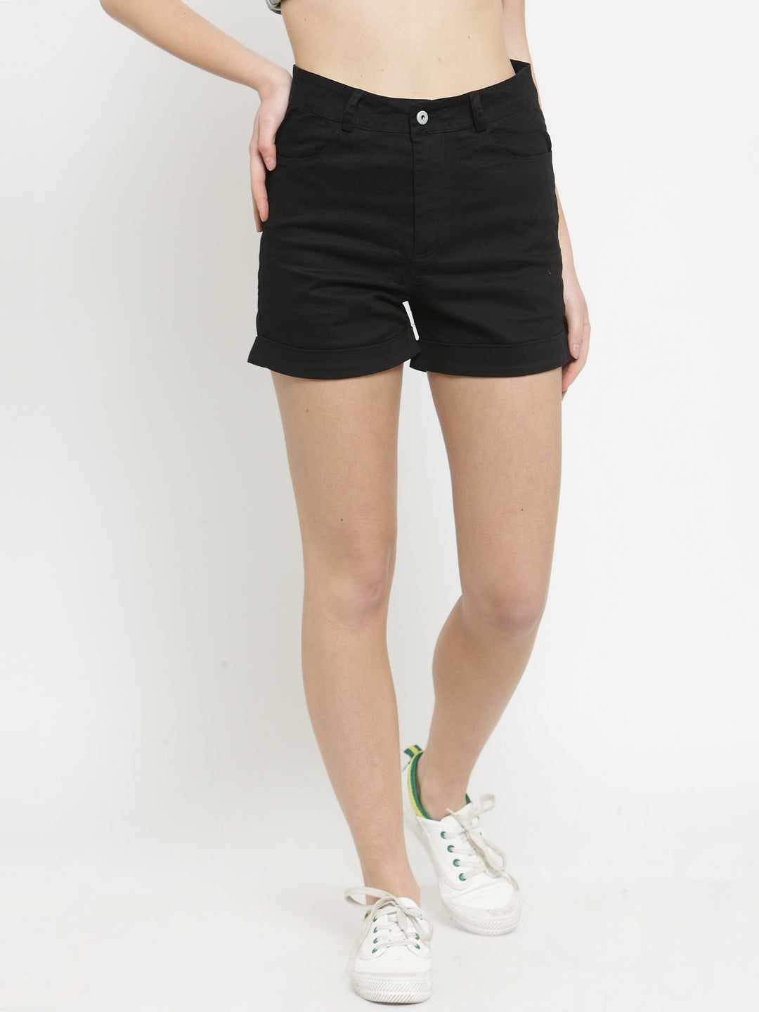 women black solid tailored fit shorts