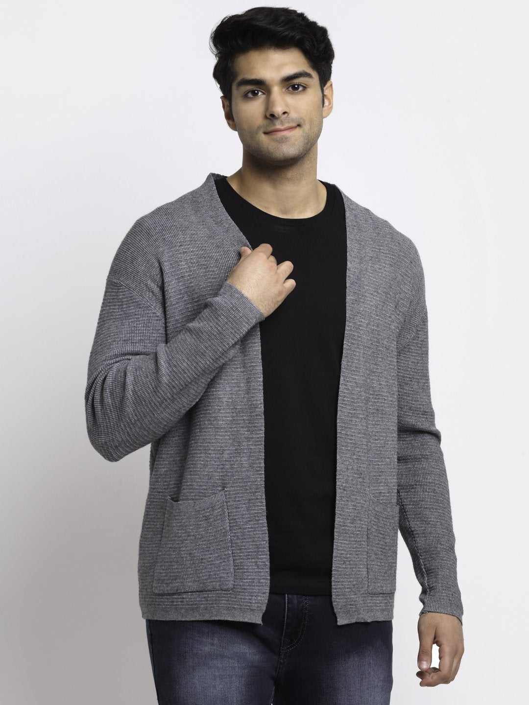 Men Beige Front Open Solid Shrug