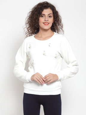 Women Solid White Sweatshirt