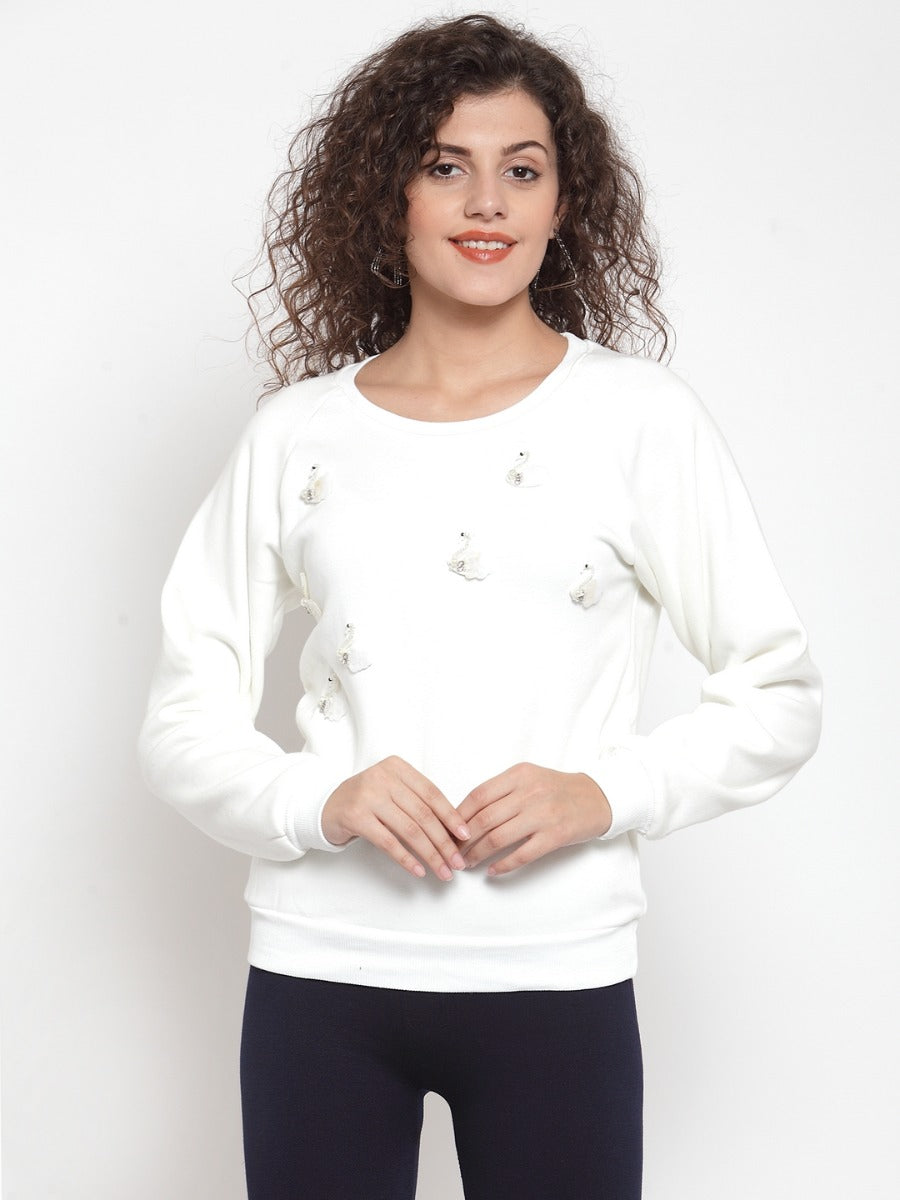 Women Solid White Sweatshirt