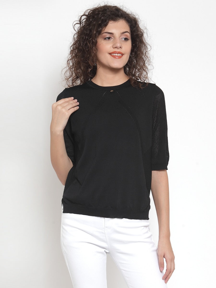 Women Solid Black Round Neck T-Shirt