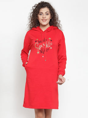 Women Solid Red Hood Tunic